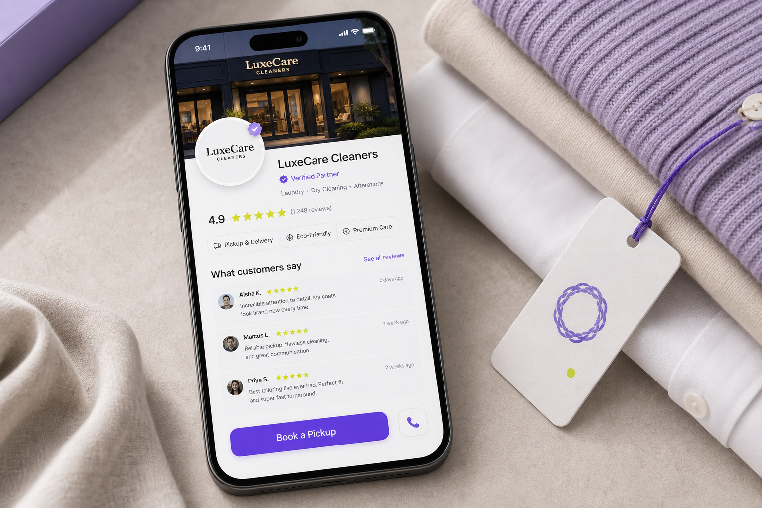 Provider profile card with ratings and verified reviews