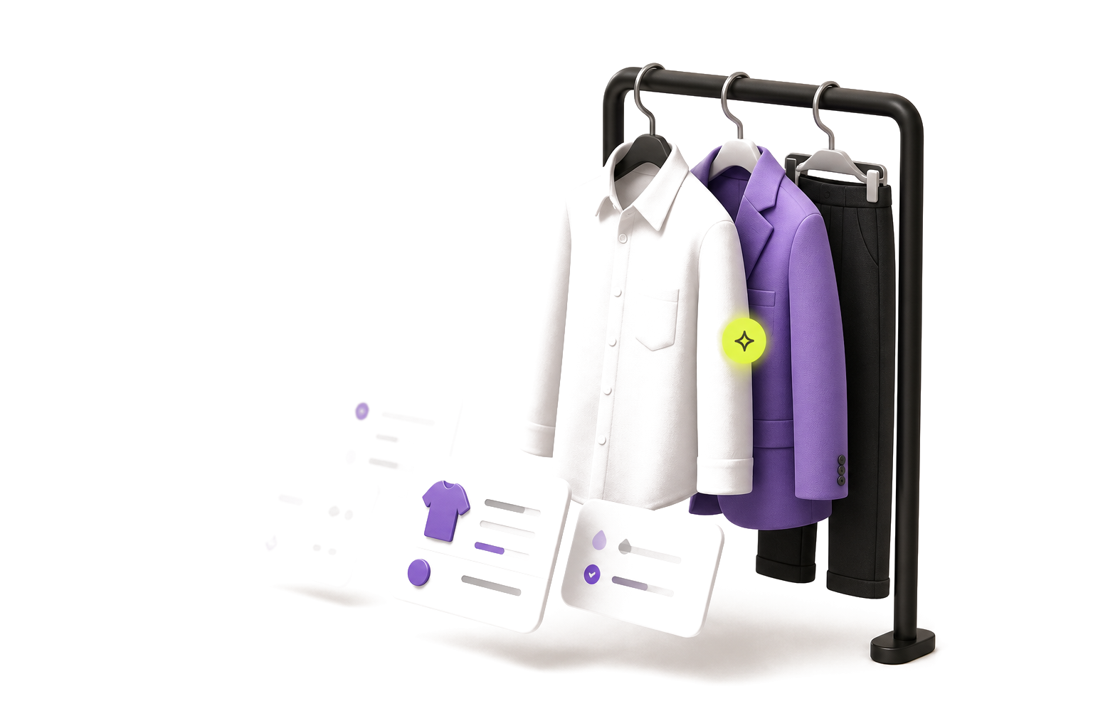 3D wardrobe rail with garments and memory cards